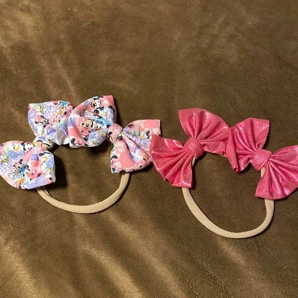 2 headband hair bows, pink Minnie Mouse
